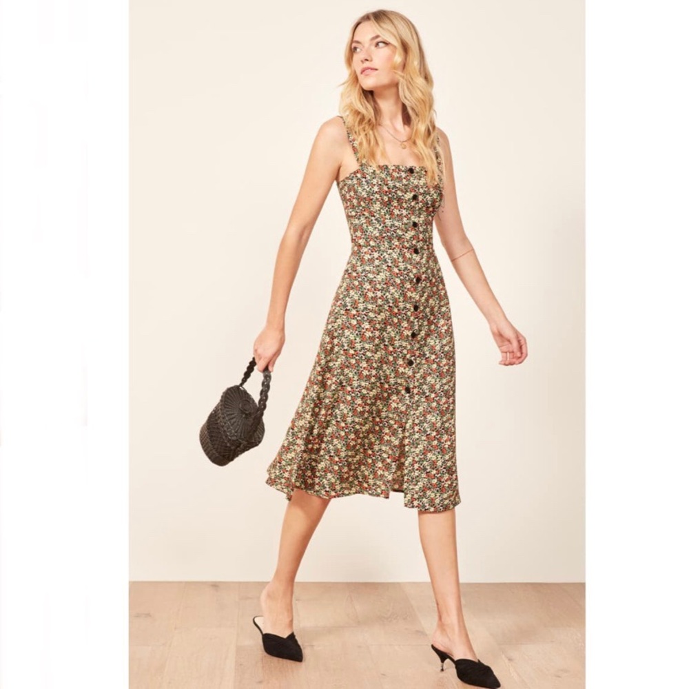Reformation Persimmon Floral Midi A- Line Dress